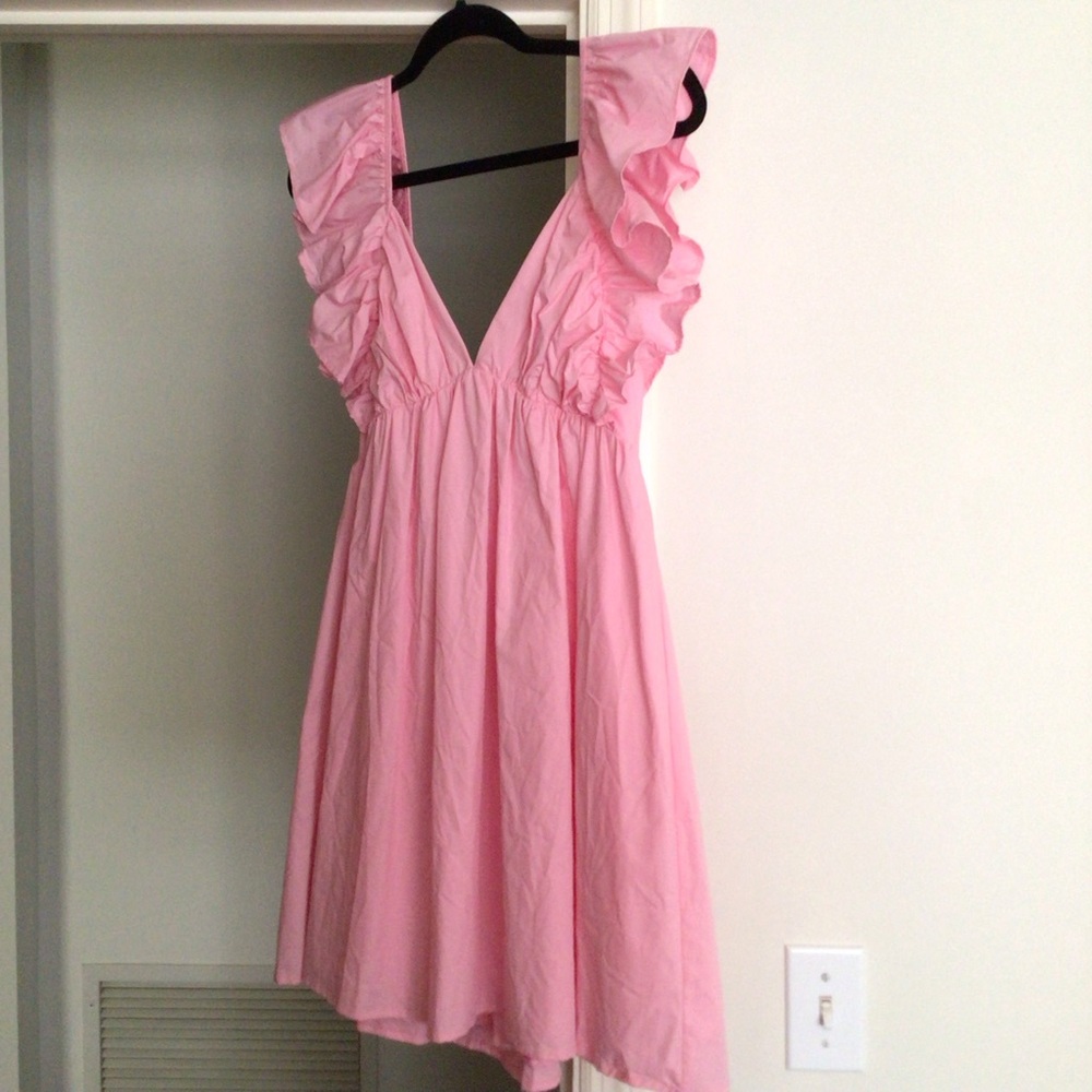 Pink Ruffled Tie-Back Dress